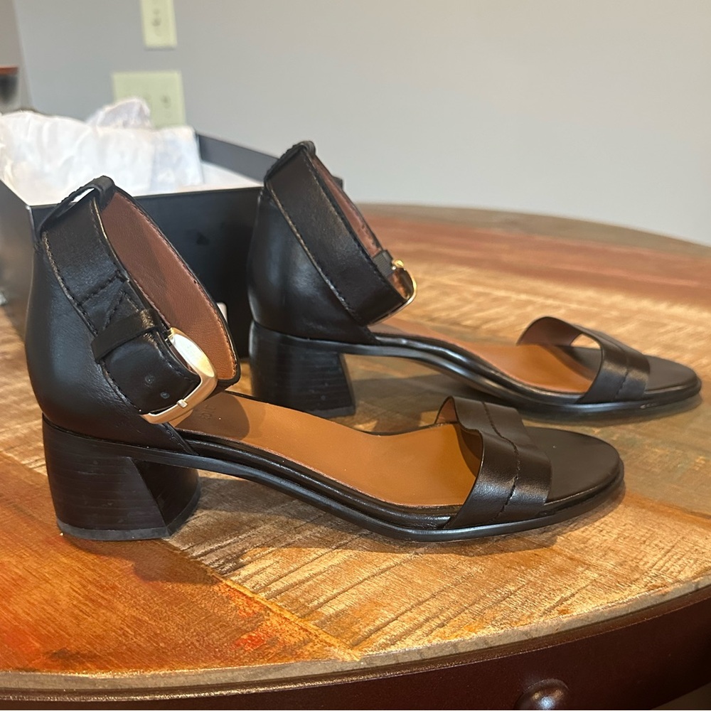 Black Leather Ankle Strap Sandals 8 WIDE, Kandri by 27 Edit brand, EUC - Picture 2 of 9